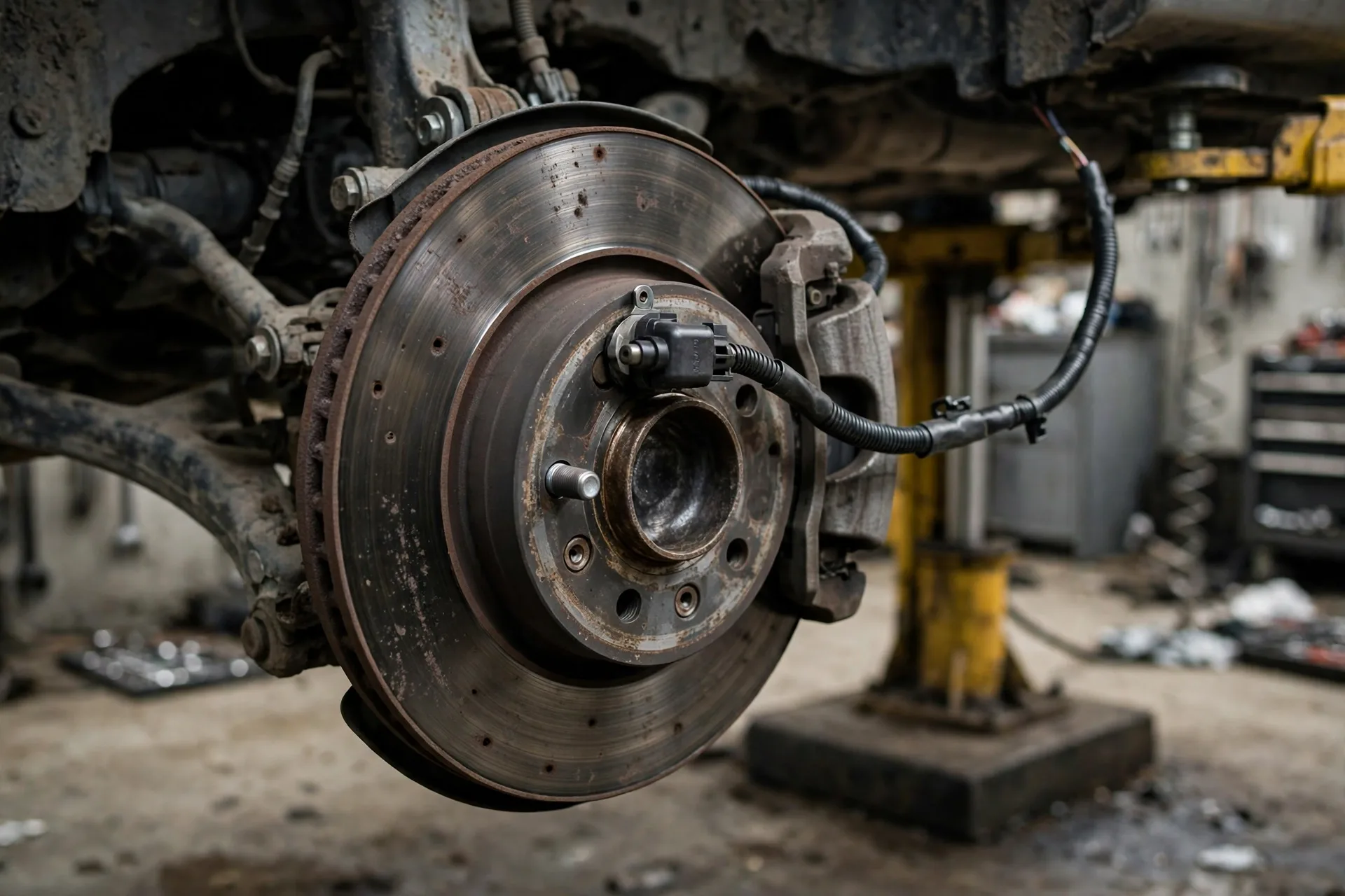 Wheel speed sensor mounted at a car's wheel hub