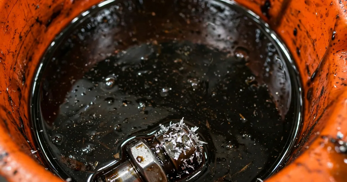 Metal flakes in engine oil on a magnetic drain plug