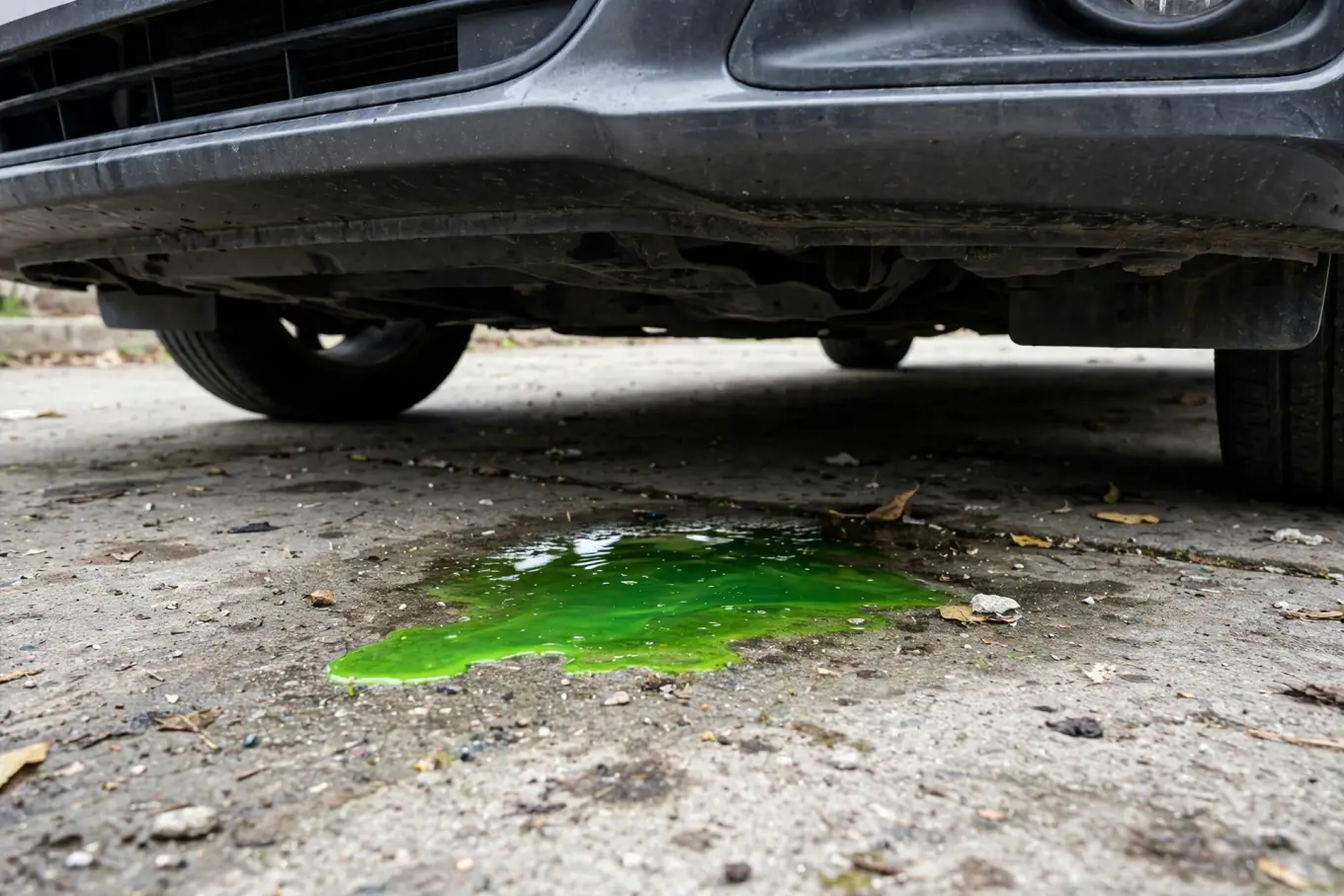 Coolant puddle under the front of a car