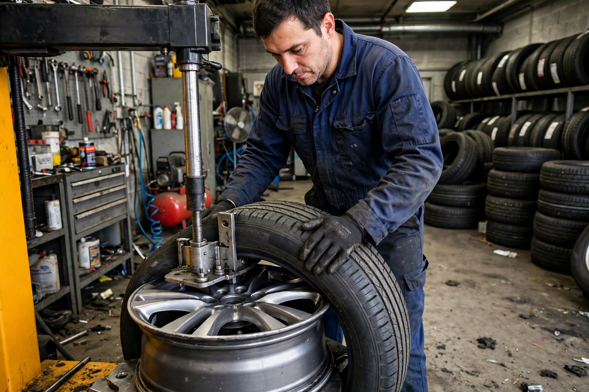 Tire installation at a shop