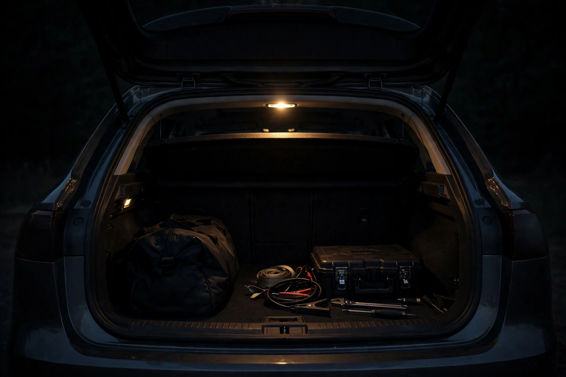 Trunk interior light glowing at night, a classic parasitic drain culprit