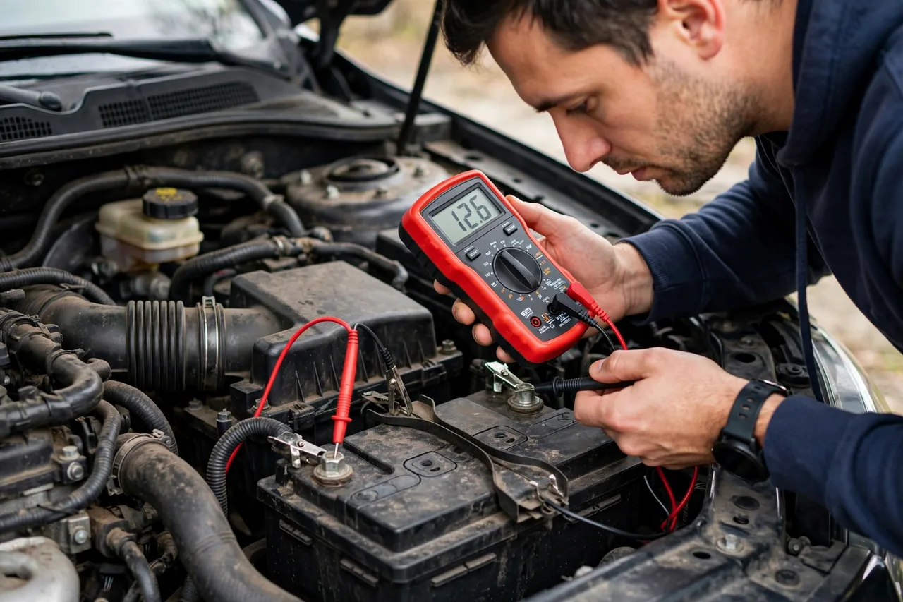 Testing battery voltage with a multimeter