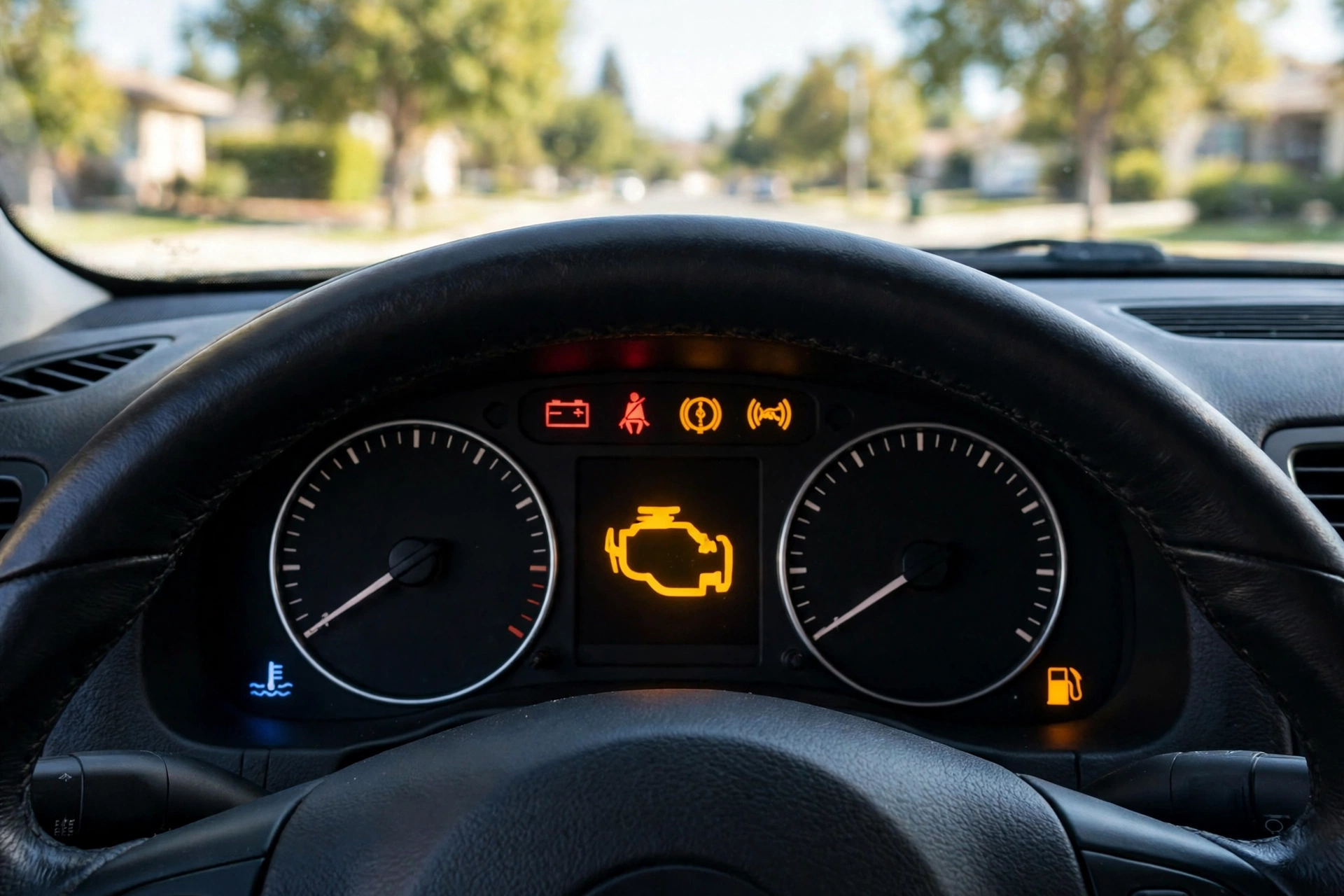 Check engine light on a car dashboard
