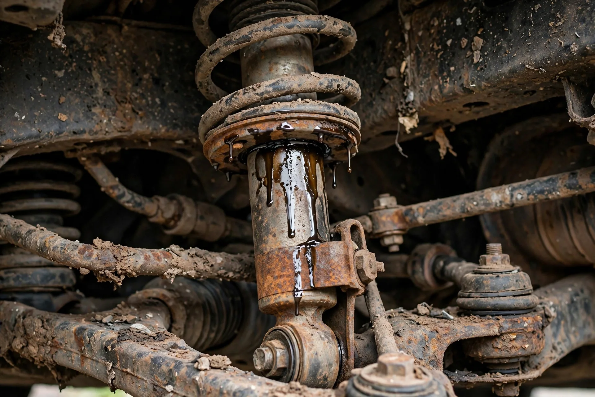 Worn strut leaking fluid