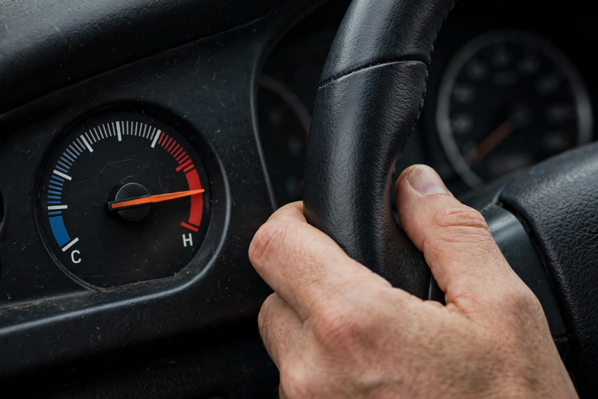 Temperature gauge needle in the red zone