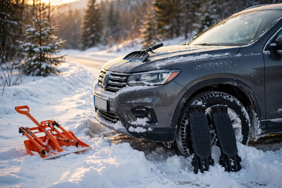 Snow shovel and traction boards