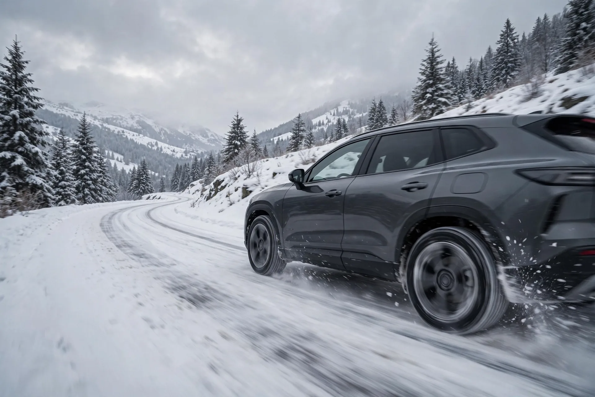 Car driving on a snow-covered road